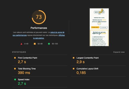 Google Speed insight sur mobile